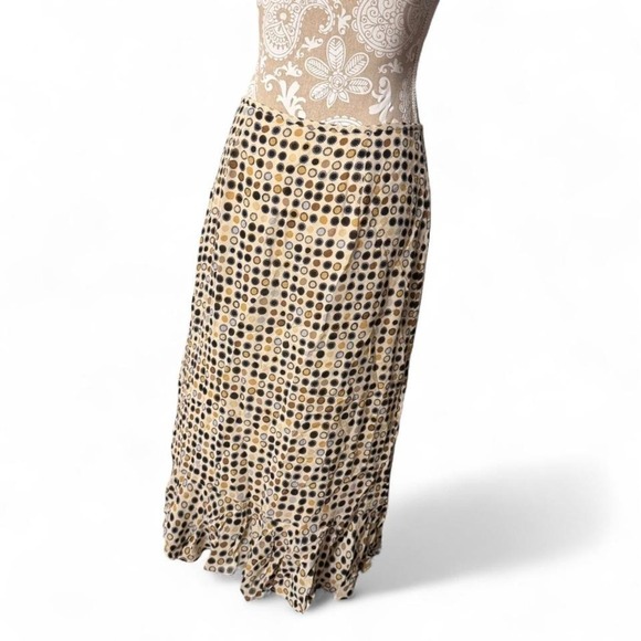 Sigrid Olsen Sport Polka Dot Midi Skirt Beige Black Ruffle Hem Boho Size 8 - Picture 3 of 5